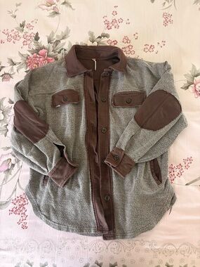 Free People Ruby Brown Button-Down Shirt Jacket